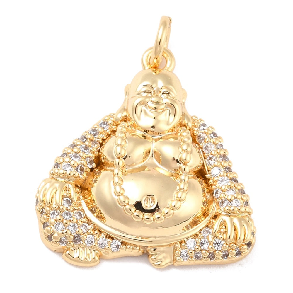 Eco-Friendly Brass Micro Pave Cubic Zirconia Pendants, Long-Lasting Plated, Lead Free &; Cadmium Free &; Nickel Free, Real 18K Gold Plated, Buddha, Real 18K Gold Plated