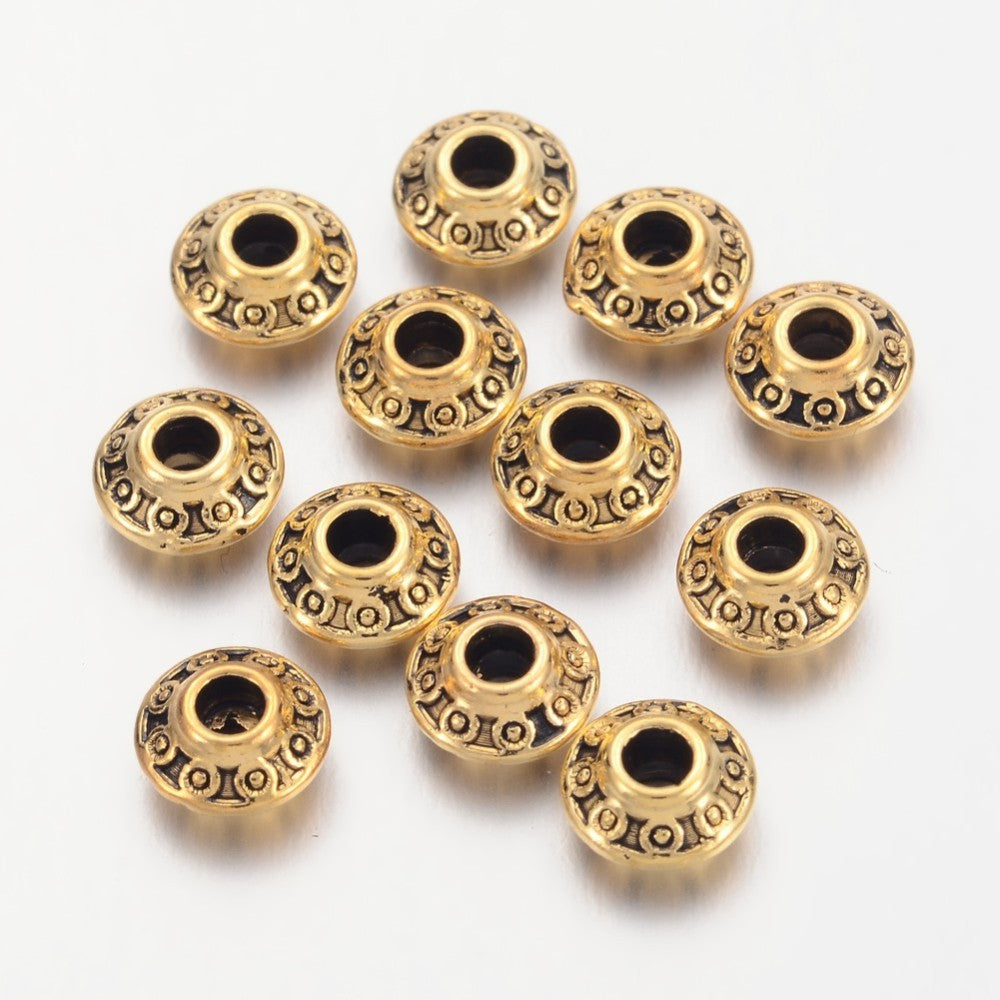 Tibetan Style Alloy Spacer Beads, Bicone, Antique Golden 10Pack