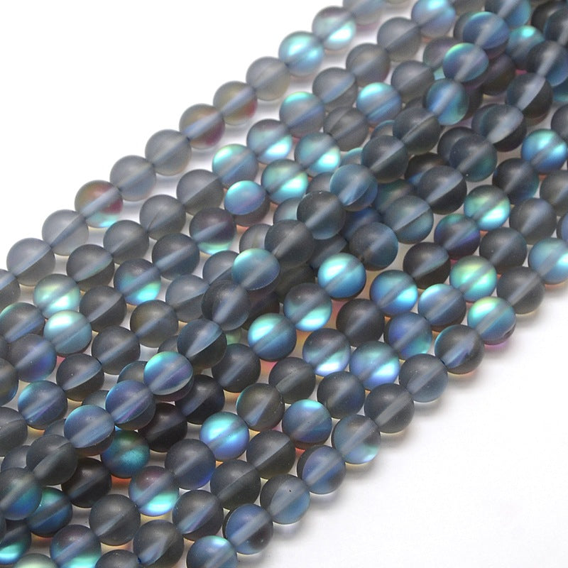 Mermaid Glass Holographic Beads, Half AB Color Plated, Frosted, Round,Dk Gray 8mm