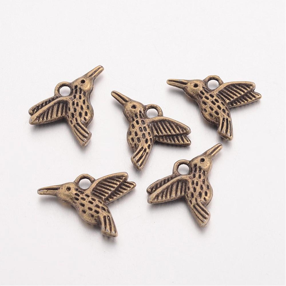 Tibetan Style Alloy Hummingbird Charms Pendants, Lead Free & Nickel Free, Antique Bronze 10PACK