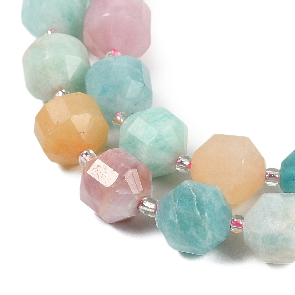 Natural Amazonite & Kunzite & Aventurine Beads Strands, Faceted, Bicone, Double Terminated Point Prism Beads, 11mm