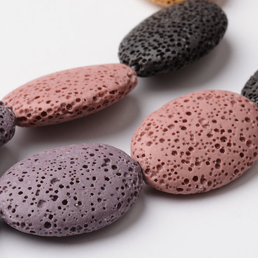 Natural Lava Rock Bead Strands, Flat Oval, Dyed , Mixed Color Size: about 19~20mm