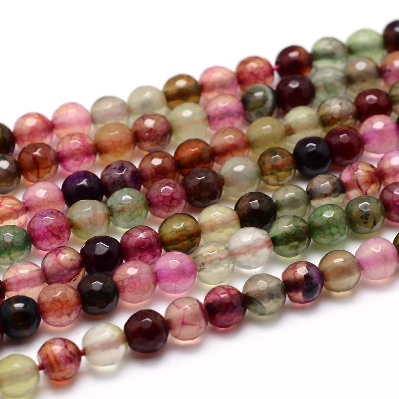 Dyed Natural Agate Faceted Round Beads Strands, Colorful Size: about 4mm