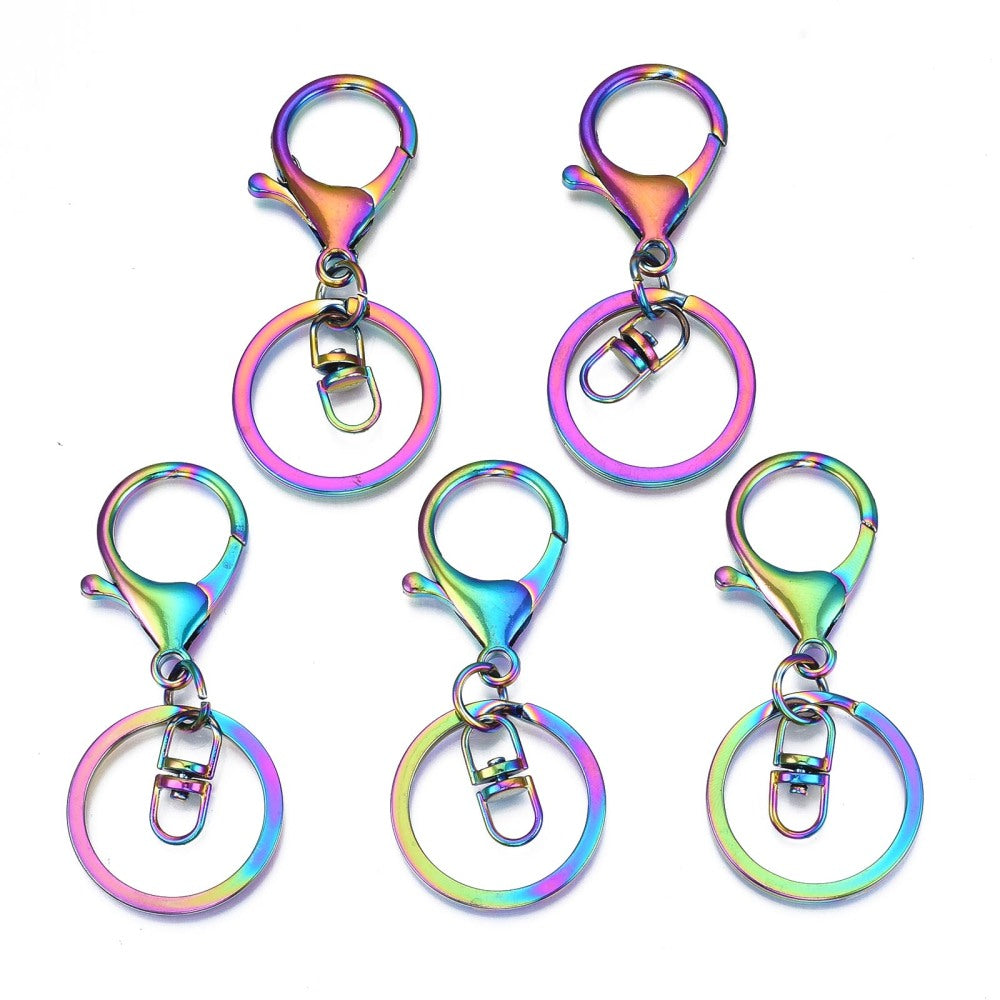 Rainbow Color Alloy Split Key Rings w Lobster Claw Clasp and Swivel Clasp 2pack