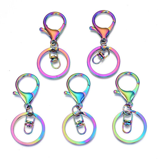 Rainbow Color Alloy Split Key Rings w Lobster Claw Clasp and Swivel Clasp 2pack