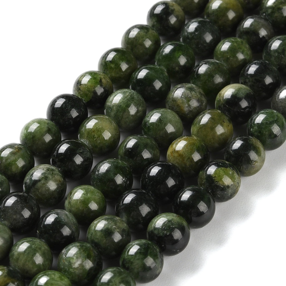 Natural Green Diopside Beads Strands, Round, 8mm