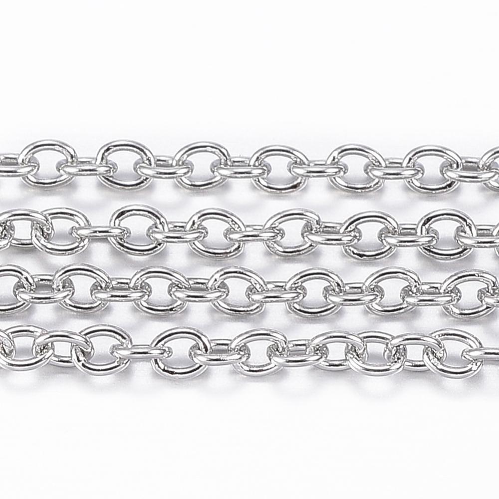 Tarnish Resistant 304 Stainless Steel Cable Chains, Soldered, with Spool, Oval, Per Meter
