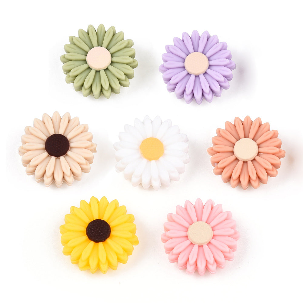 Food Grade Eco-Friendly Silicone Focal Beads, Daisy, Mixed Color