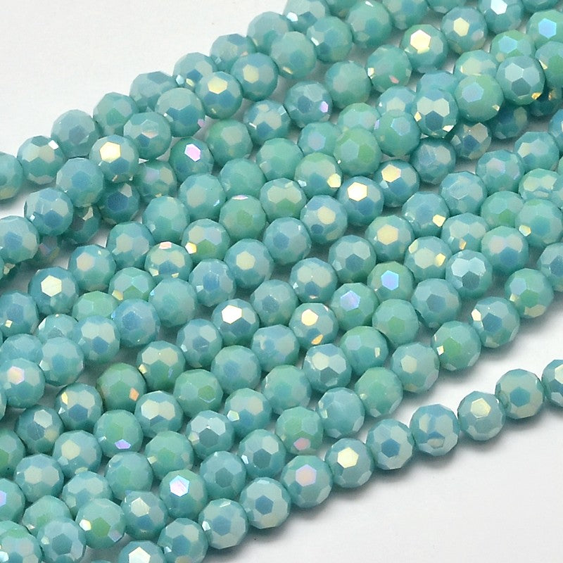 Faceted Round Full Rainbow Plated Electroplate Glass Beads Strands, 4mm