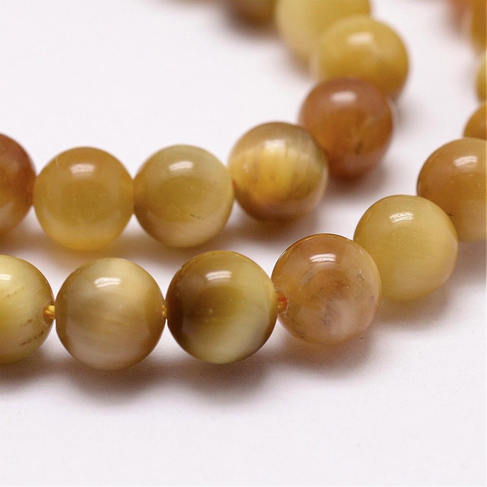 Natural Tiger Eye Bead Strands, Dyed & Heated, Round, Gold 8mm