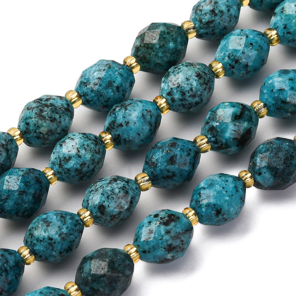 Sesame Jasper Beads Dark Turquoise Faceted Rice Shape 9.5x7.5–8mm (34pcs/Strand) The Pink Bead Shop