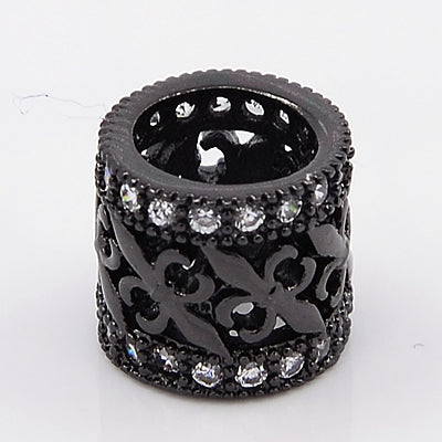 Brass Micro Pave Cubic Zirconia Beads, Large Hole Beads, Lead Free & Nickel Free & Cadmium Free, Column, Gunmetal