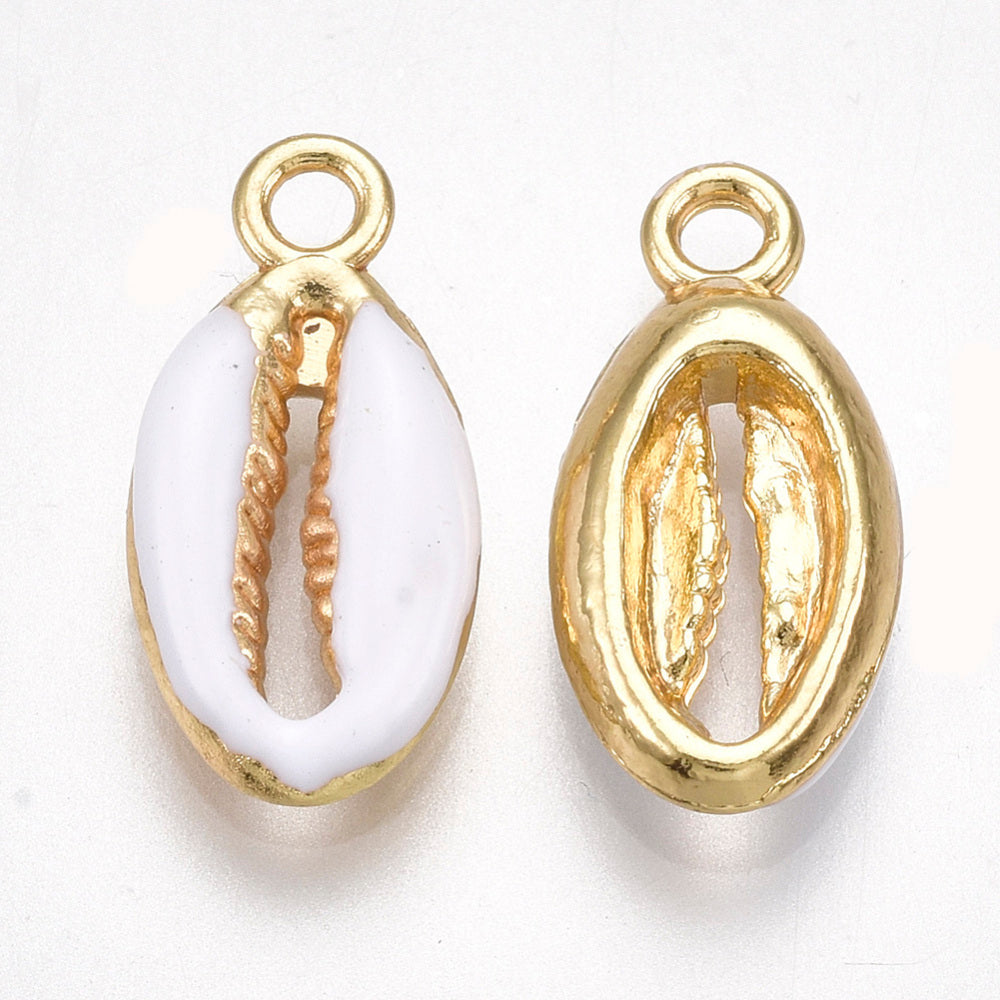 Cowrie Alloy Enamel Pendants Light gold/white 5Pk