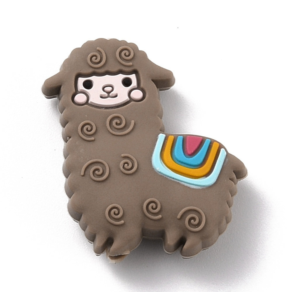 Silicone Focal Beads, Alpaca, Camel