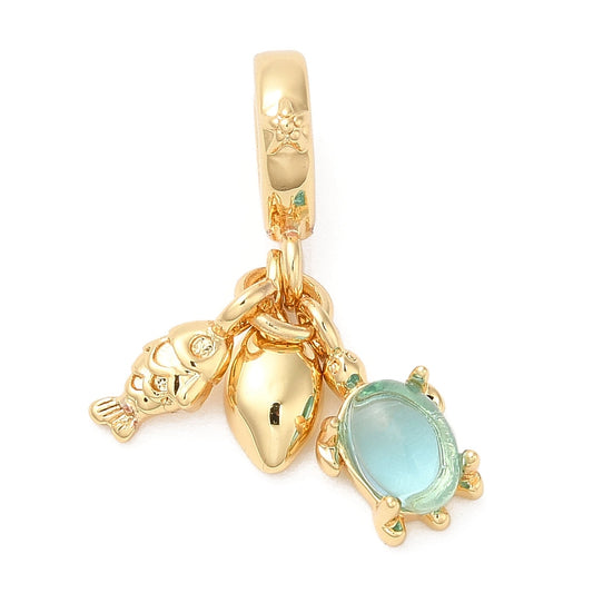 Fish, Turtle, Shell Brass Micro Pave Cubic Zirconia Pendants 18k Gold Plated
