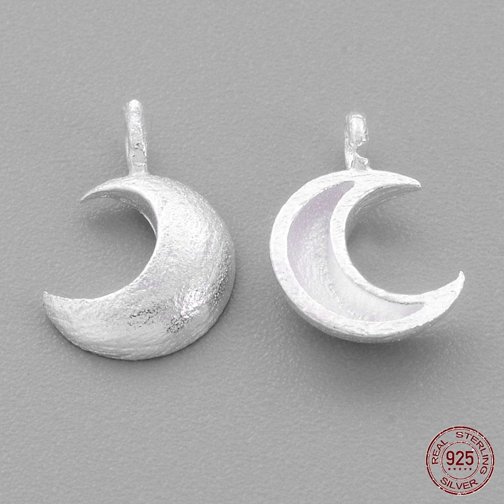 925 Sterling Silver Charms, Moon, Matte Silver 2 Pack