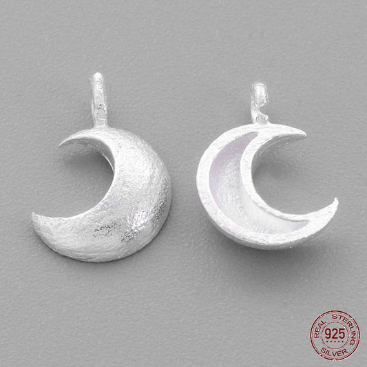 925 Sterling Silver Charms, Moon, Matte Silver 2 Pack