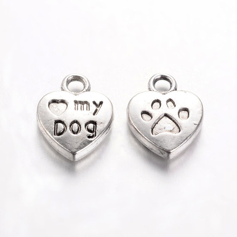 Tibetan Style Charms Pendants, I LOVE MY DOG 10 PKG