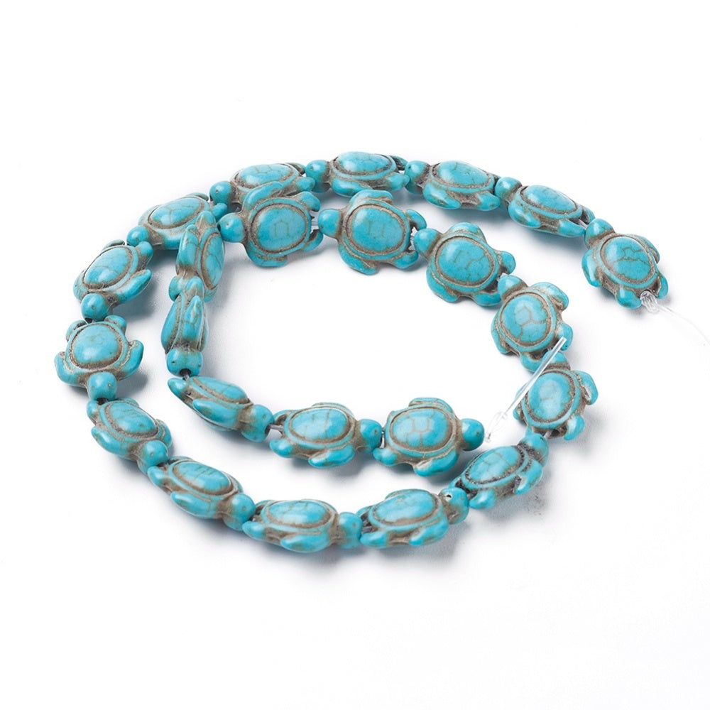 Magnesite Beads Strands, Dyed, Sea Turtle, Turquoise Size: about 14~14.5mm