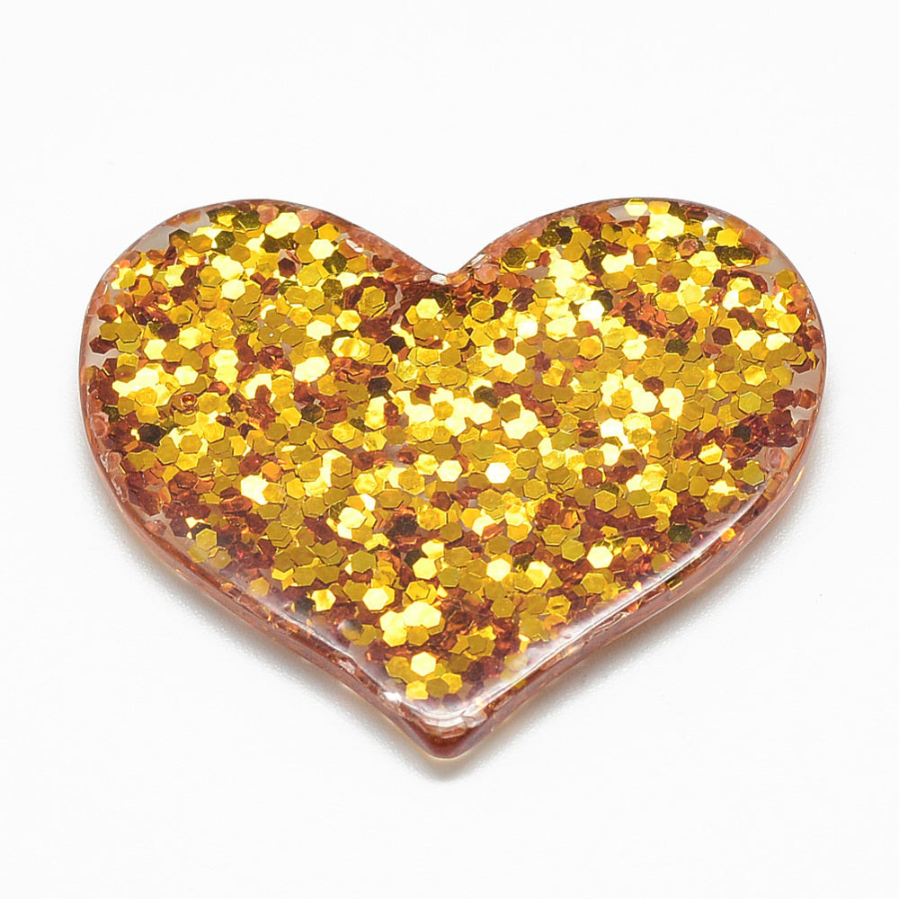 Resin Cabochons, with Glitter Powder, Heart, Mixed Color BULK PACK OF 4