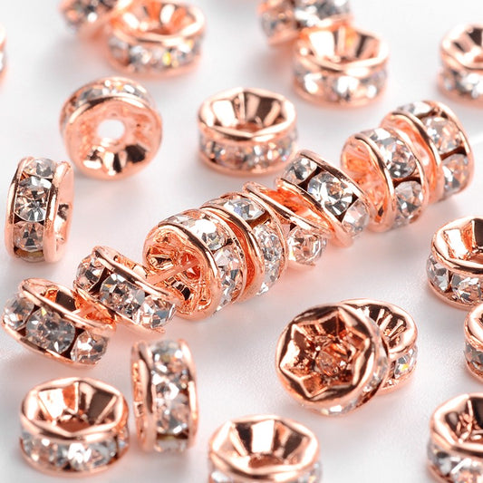 Rose Gold Brass Rhinestone spacer beads 20pk Grade AAA