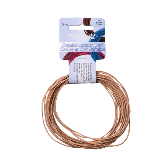 Dazzle-It Genuine Leather Cord 1mm Round; 5yds; Black, Natural, Brown