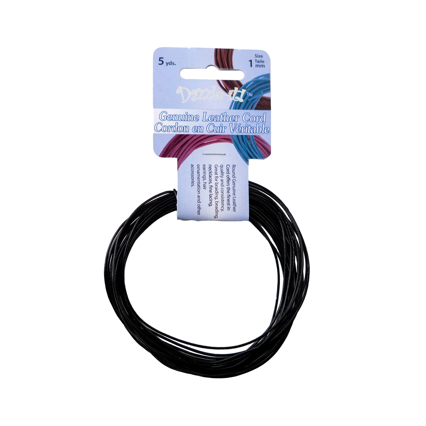 Dazzle-It Genuine Leather Cord 1mm Round; 5yds; Black, Natural, Brown
