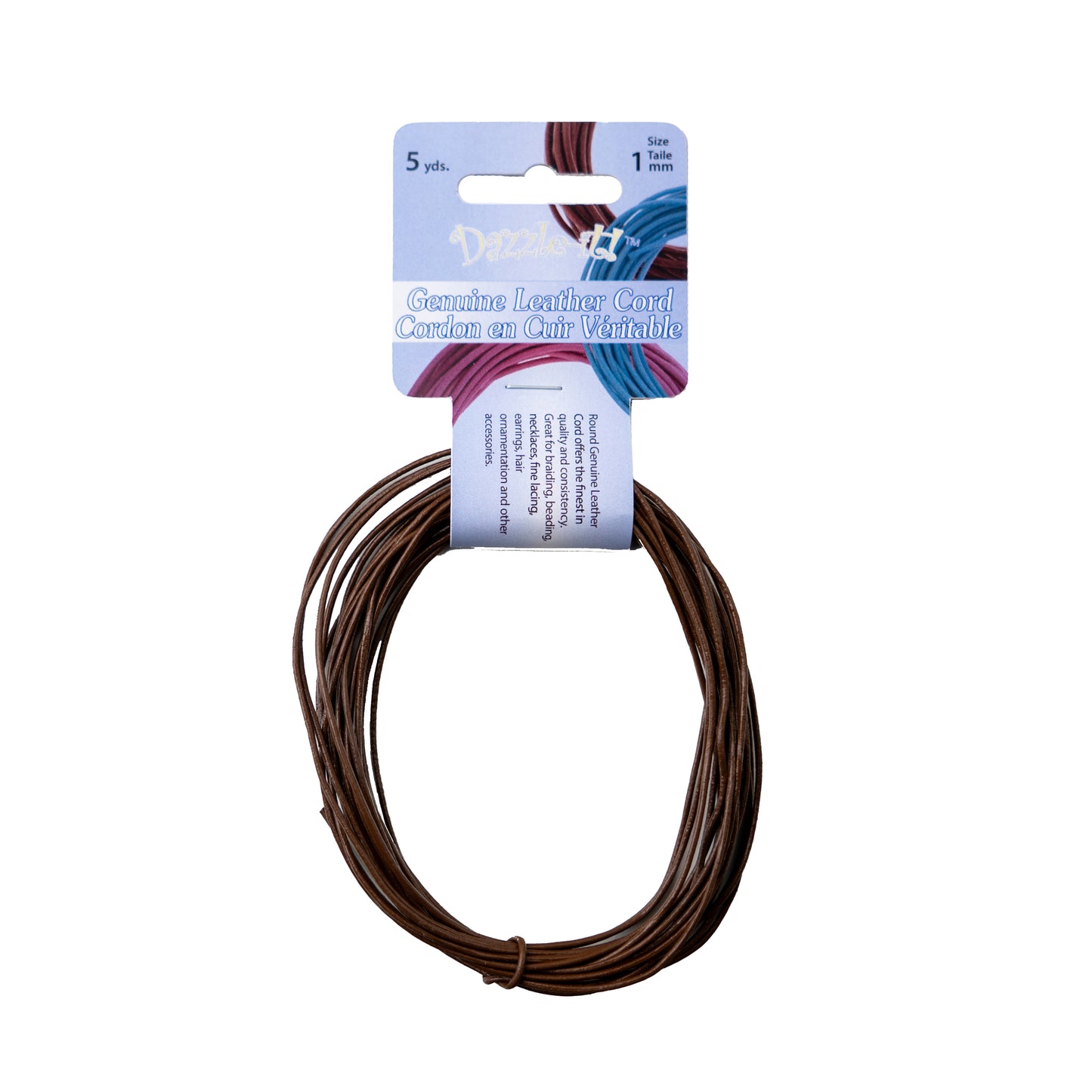 Dazzle-It Genuine Leather Cord 1mm Round; 5yds; Black, Natural, Brown