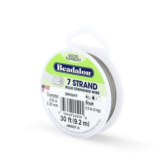 Beadalon 7 Strand Stainless Steel Bead Stringing Wire .010in (0.25mm) Bright 30ft (9.2m) | The Pink Bead Shop Canada