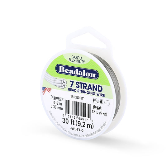 Beadalon 7 Strand Stainless Steel Bead Stringing Wire .012in (0.30mm) Bright 30ft (9.2m) | The Pink Bead Shop Canada