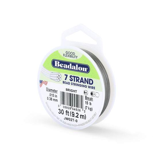 Beadalon 7 Strand Stainless Steel Bead Stringing Wire .015in (0.38mm) Bright 30ft (9.2m) | The Pink Bead Shop Canada