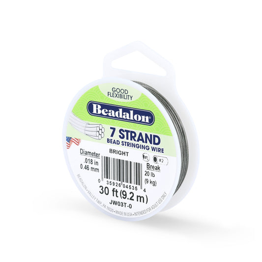 Beadalon 7 Strand Stainless Steel Bead Stringing Wire .018in (0.46mm) Bright 30ft (9.2m) | The Pink Bead Shop Canada