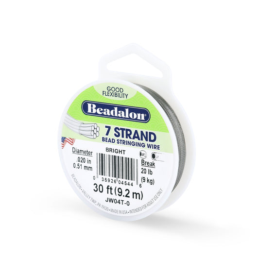 Beadalon 7 Strand Stainless Steel Bead Stringing Wire .020in (0.51mm) Bright 30ft (9.2m) | The Pink Bead Shop Canada