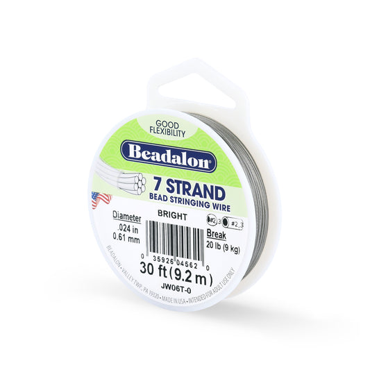 Beadalon 7 Strand Stainless Steel Bead Stringing Wire .024in (0.61mm) Bright 30ft (9.2m) | The Pink Bead Shop Canada