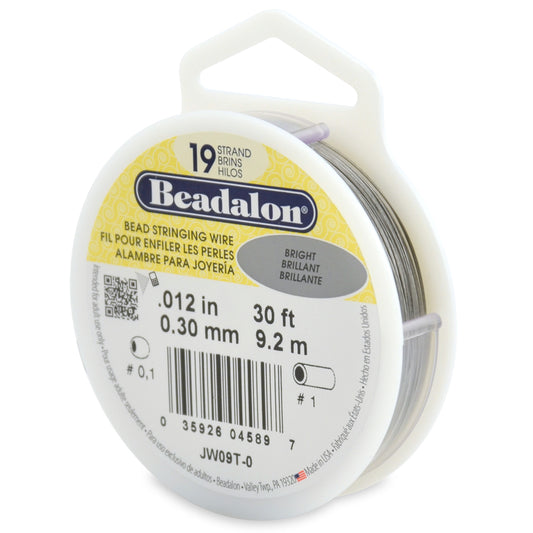Beadalon 19 Strand Stainless Steel Bead Stringing Wire .012in (0.30mm) Bright 30ft (9.2m) | The Pink Bead Shop Canada