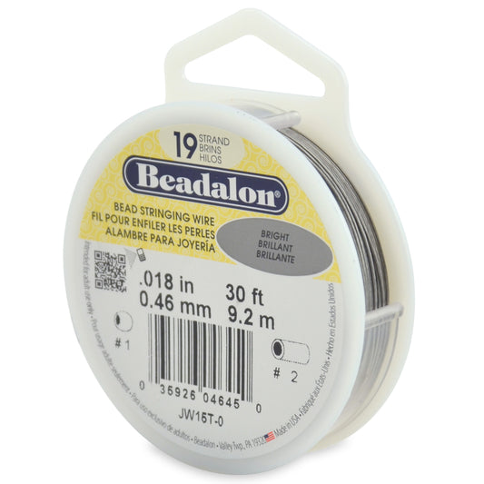 Beadalon 19 Strand Stainless Steel Bead Stringing Wire .018 in (0.46 mm) Bright 30 ft (9.2 m) | The Pink Bead Shop Canada
