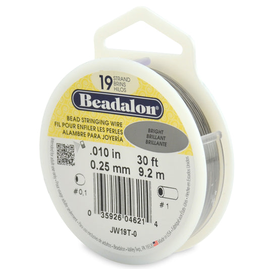 Beadalon 19 Strand Stainless Steel Bead Stringing Wire .010in (0.25mm) Bright 30ft (9.2m) | The Pink Bead Shop Canada